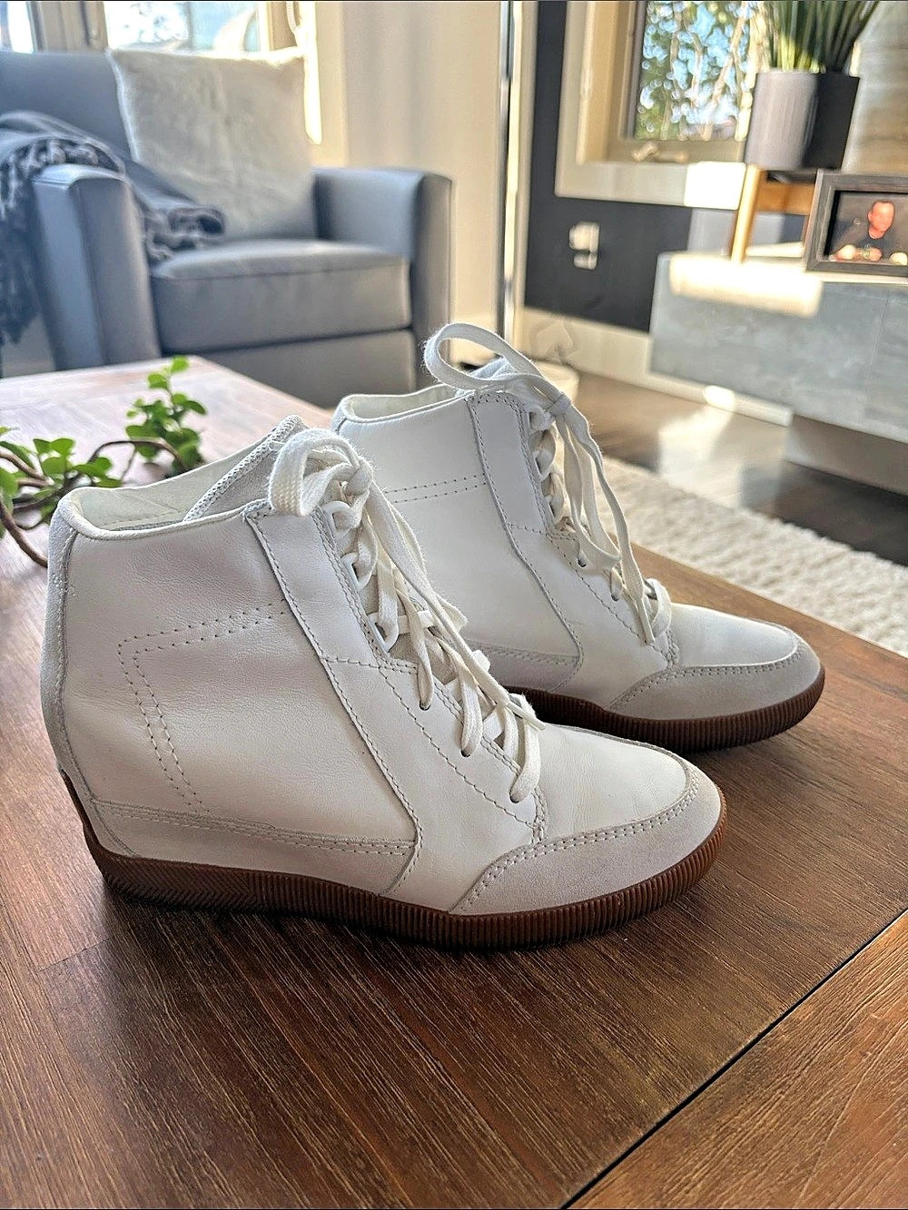 Sorel Out 'N About Wedge Booties (Sea Salt / Gum) ) Wedge Sneakers in White &